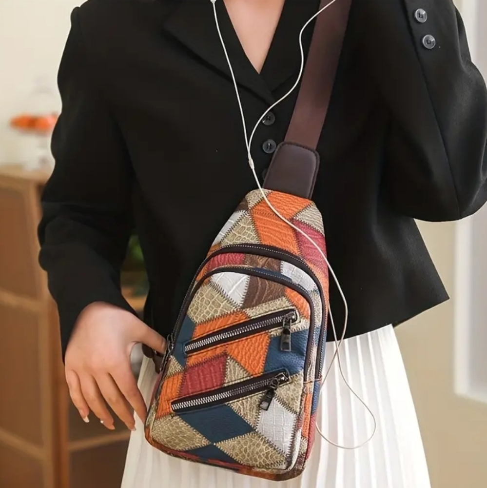 Vintage Colorblock Sling Bag foren and woman